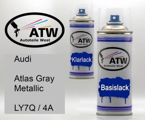 Audi, Atlas Gray Metallic, LY7Q / 4A: 400ml Sprühdose + 400ml Klarlack - Set, von ATW Autoteile West.